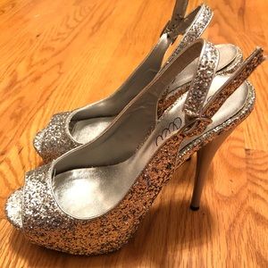 Silver sparkly heels